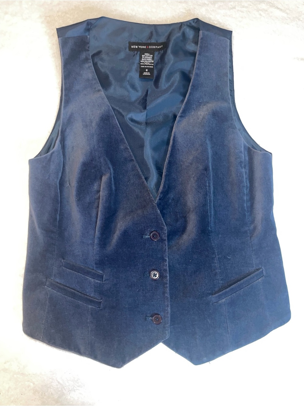 New York & Company Women's Charcoal Blue Velvet Button-Front Vest